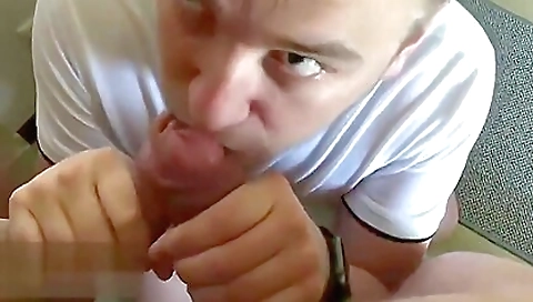 Blonde babe gives her boyfriend a hot blowjob
